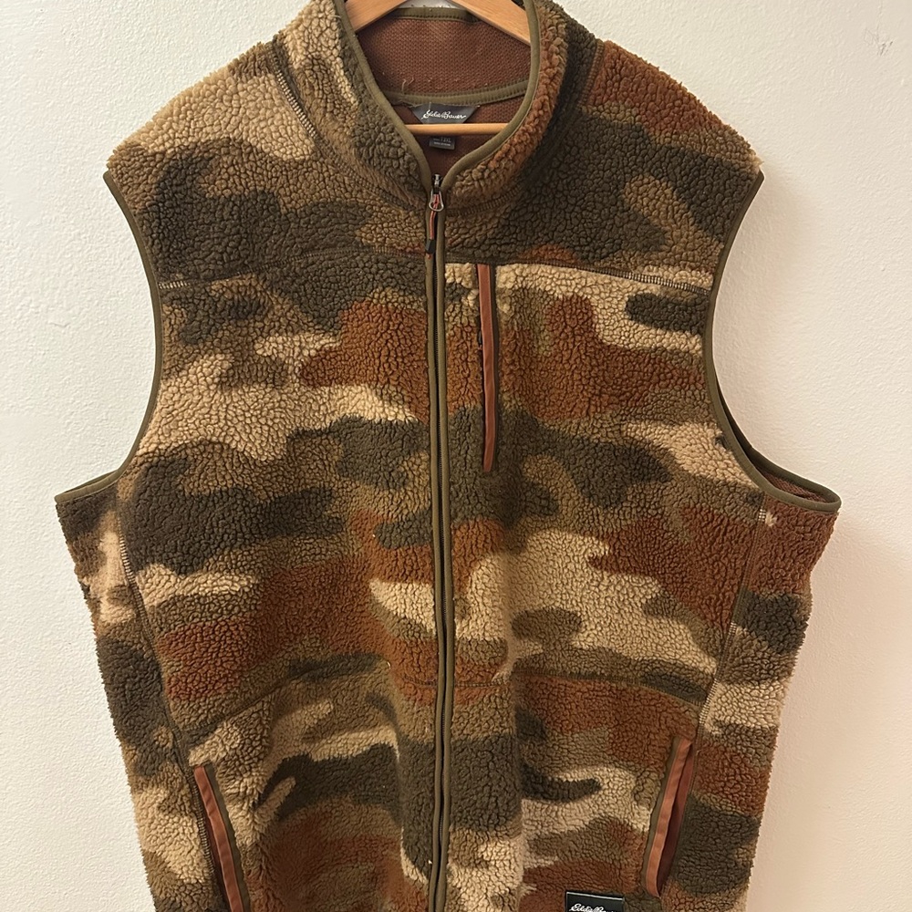 Eddie Bauer Brown and Tan Fleece Camo Vest